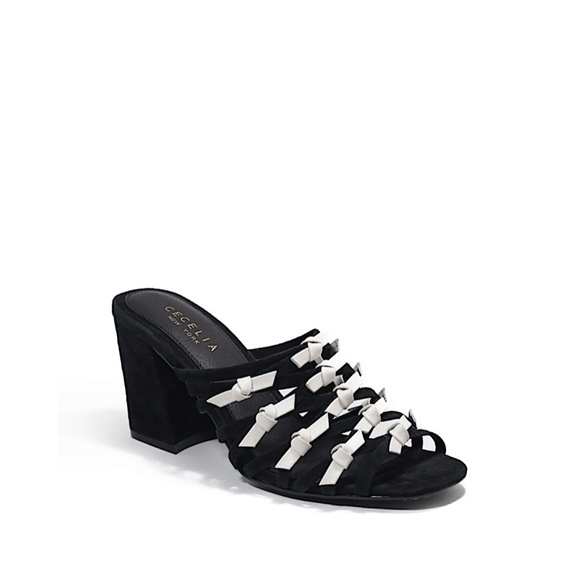 Cecelia New York Rickee Caged Black White Leather Block Heel Sandal Mules Pump 7 - Picture 3 of 10